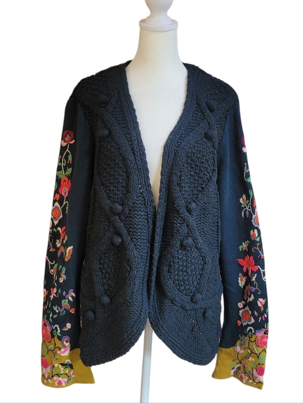 Anthropologie Sleeping On Snow Stitched Flora Embroidered Cardigan Sweater Sz L - Picture 3 of 12